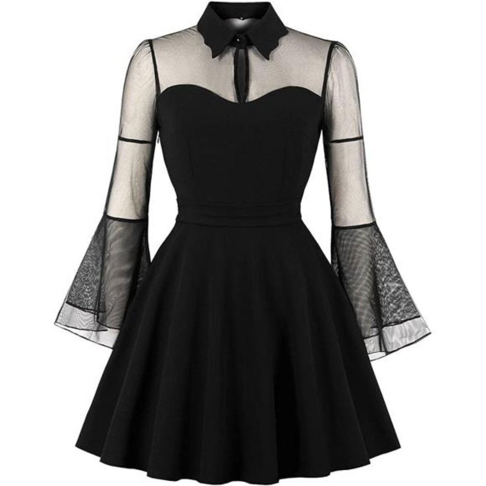 Women's Vintage Polka Dot 1950s Audrey Retro Rockabilly Dress Swing Dress, Black - Picture 1 of 7